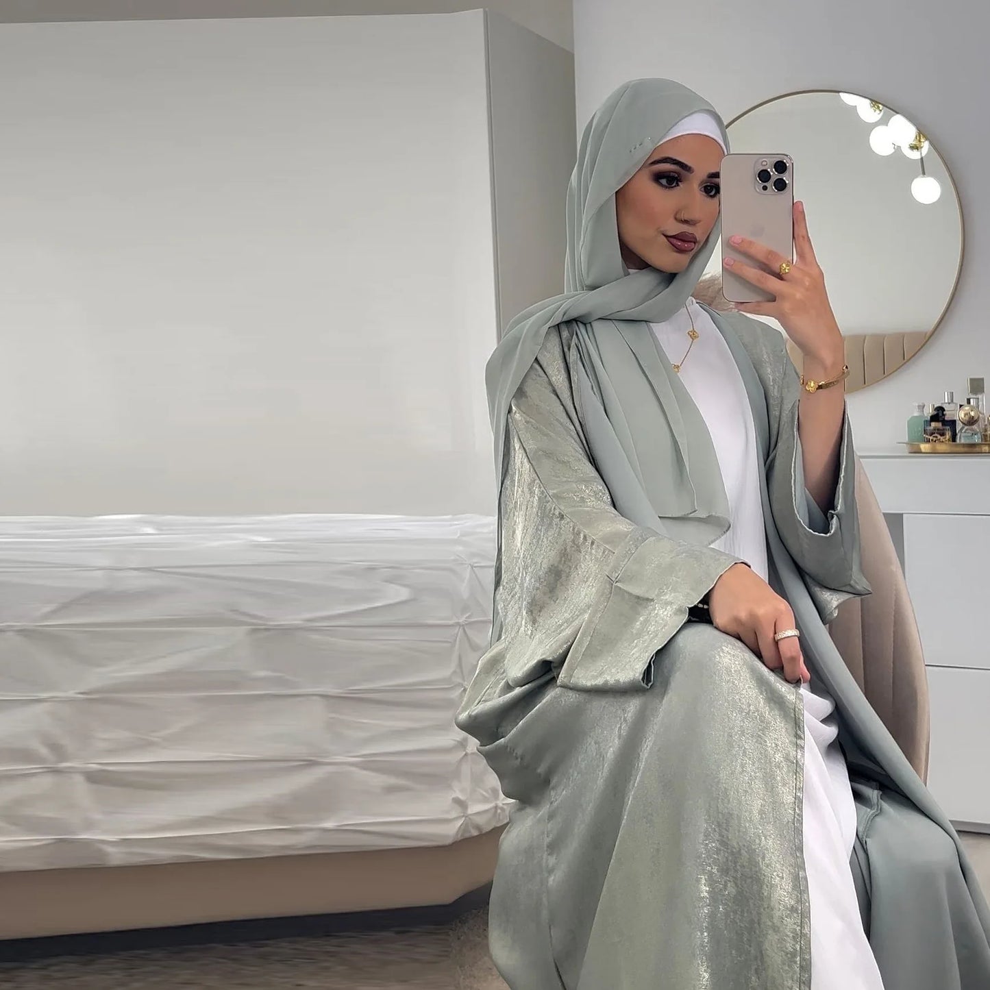 Bronze Luxury Green Open Abaya