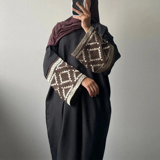 Tribal Black Open Abaya